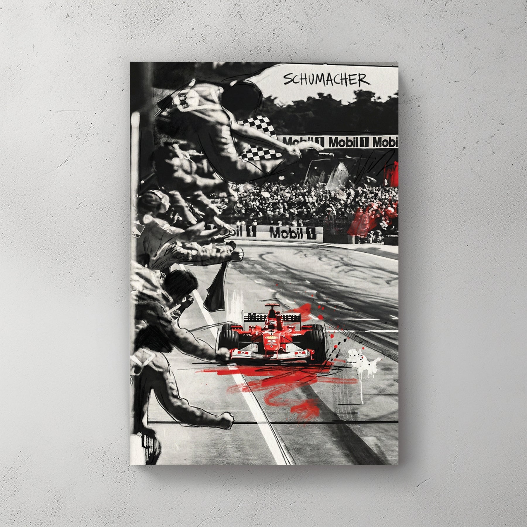 Michael Schumacher Formula 1 racing red car wall art print