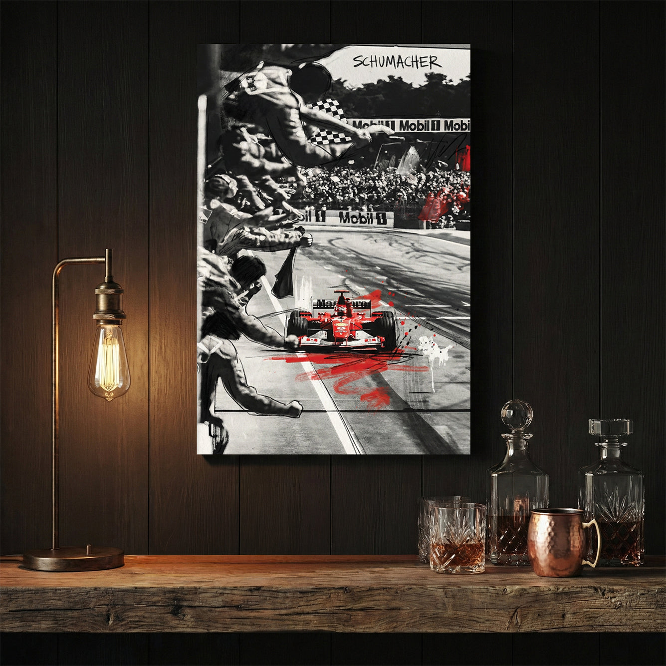 Michael Schumacher Formula 1 racing red car wall art print