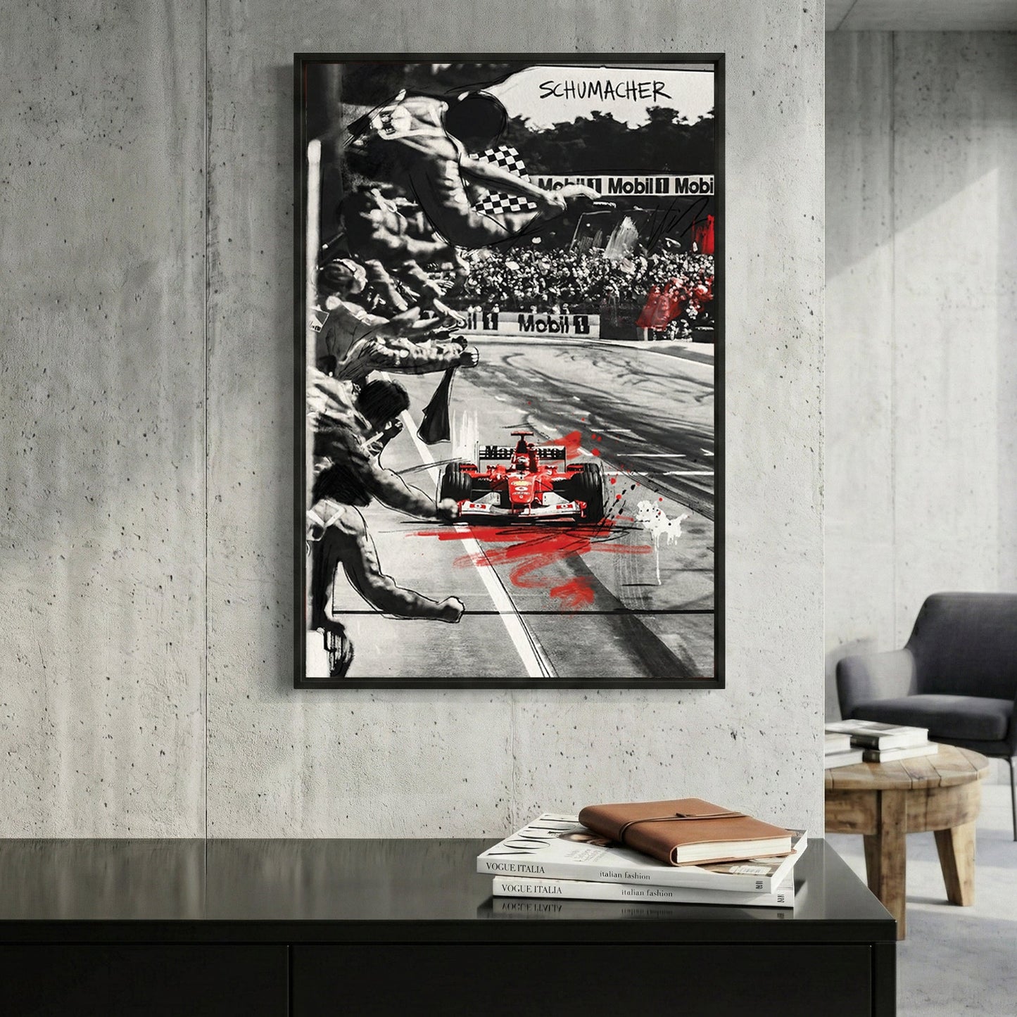Michael Schumacher Formula 1 racing red car wall art print