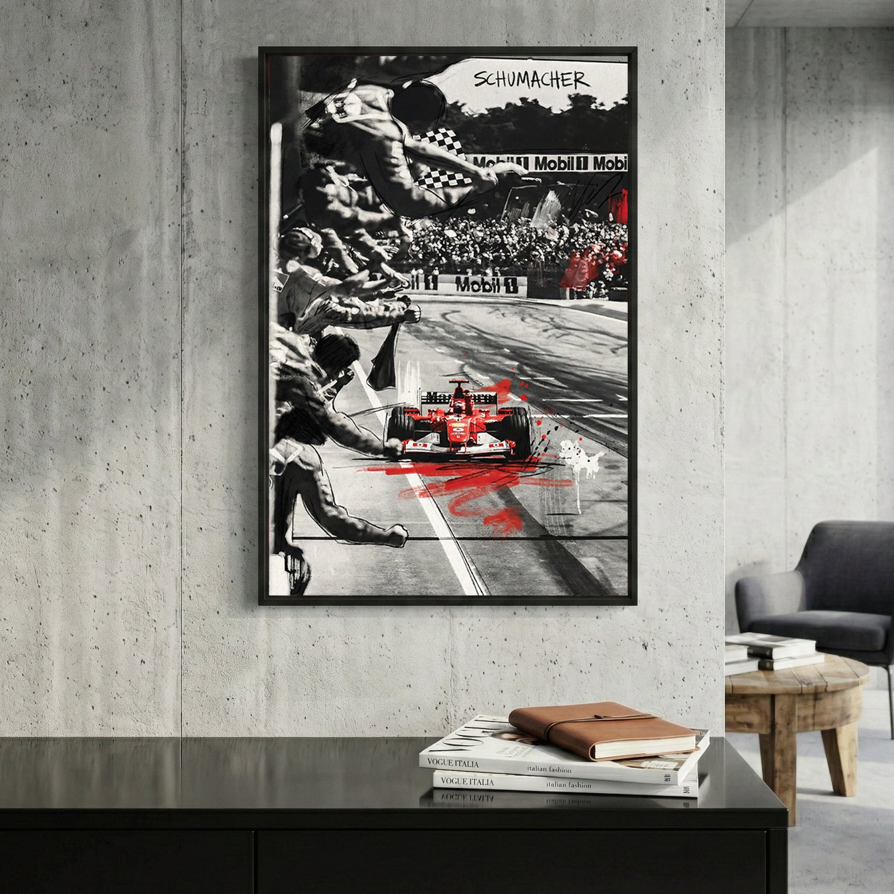 Michael Schumacher Formula 1 racing red car wall art print