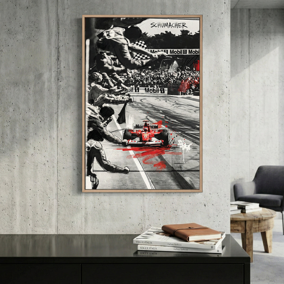 Michael Schumacher Formula 1 racing red car wall art print