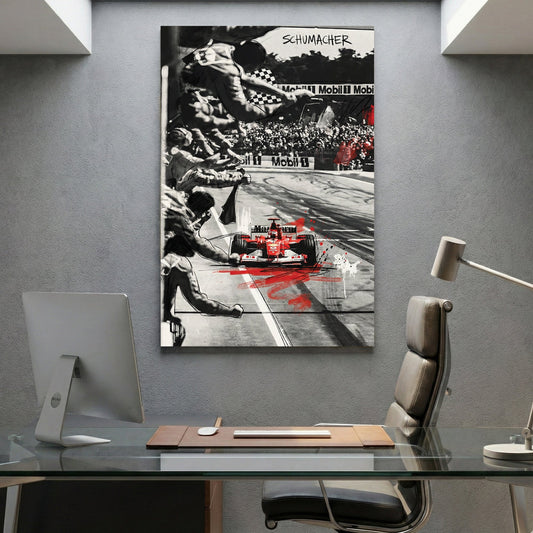 Michael Schumacher Formula 1 racing red car wall art print