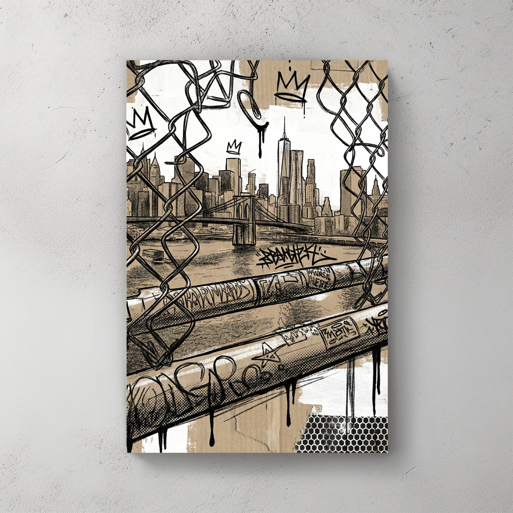 New York City street art urban graffiti wall art print skyline
