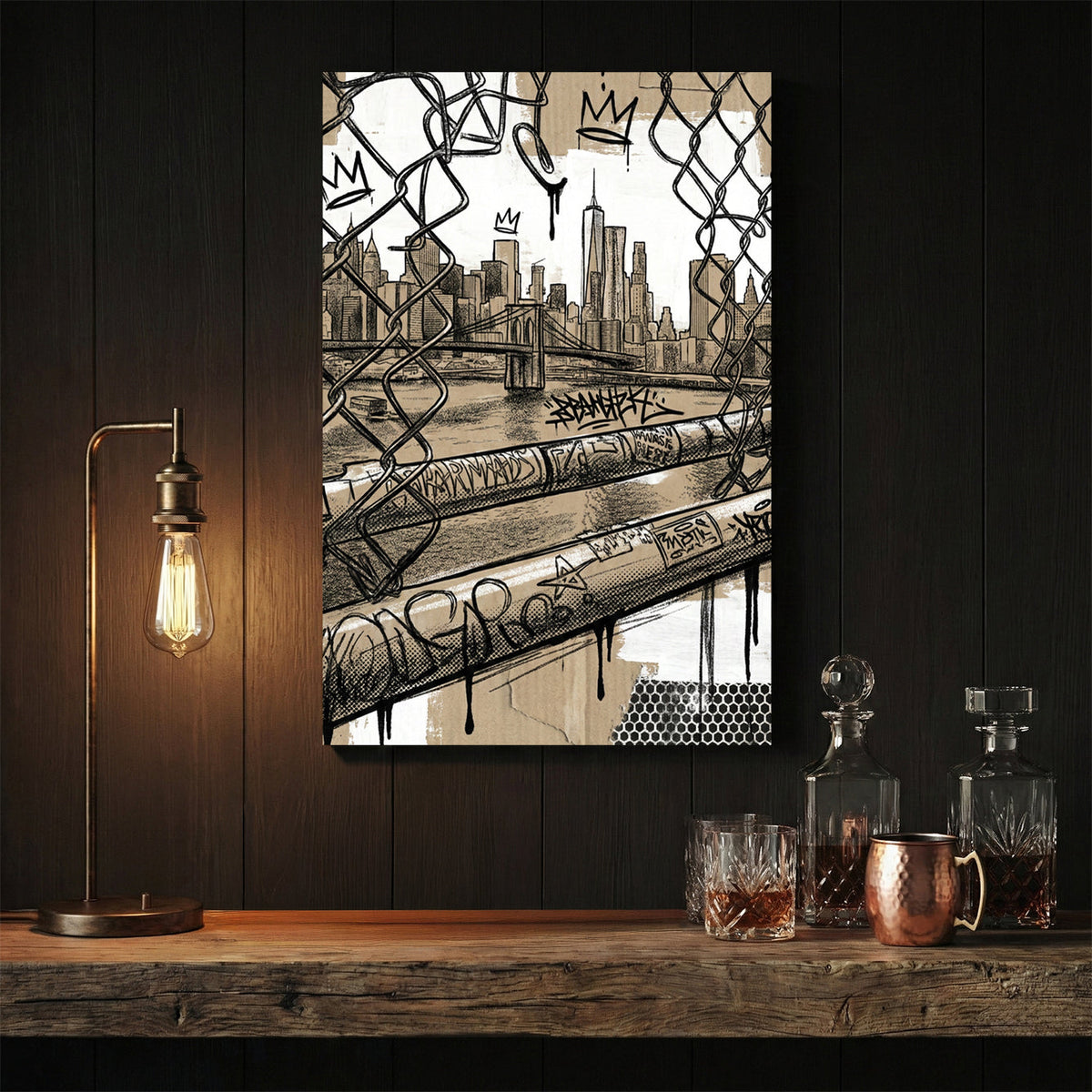 New York City street art urban graffiti wall art print skyline