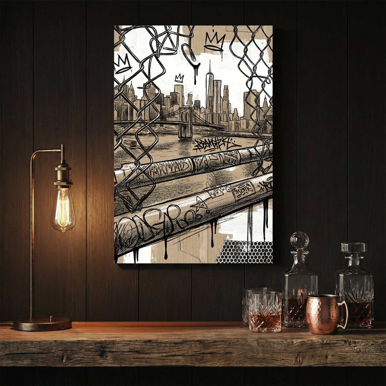 New York City street art urban graffiti wall art print skyline