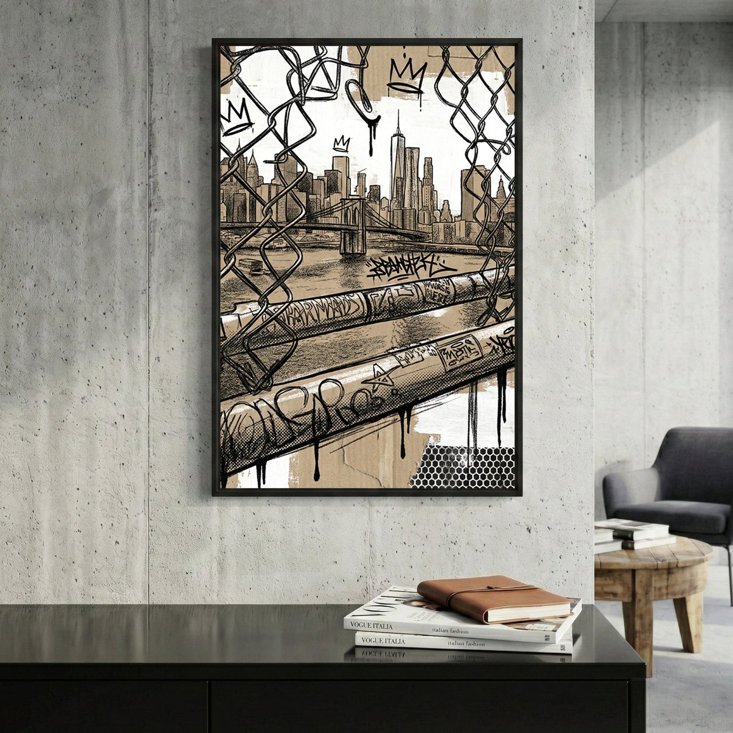 New York City street art urban graffiti wall art print skyline