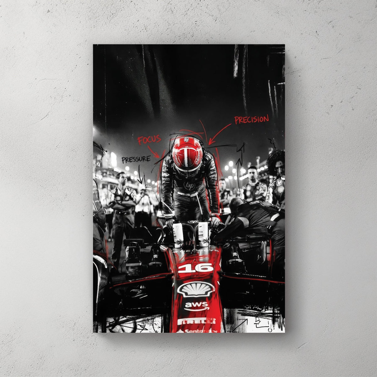 Charles Leclerc F1 driver portrait racing wall art print bold