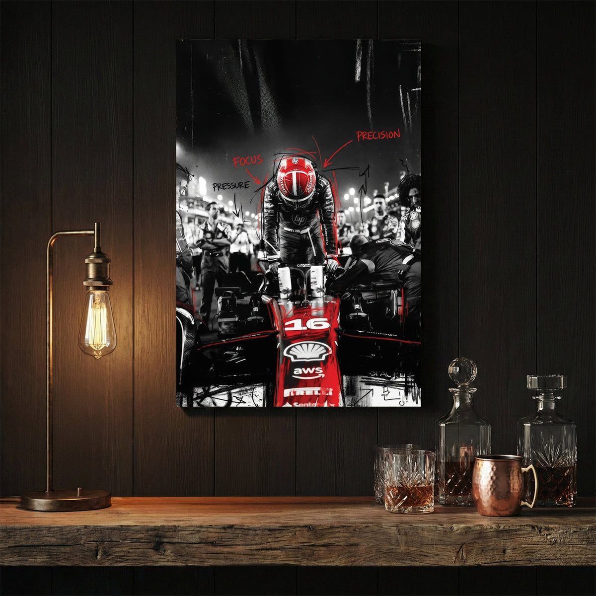 Charles Leclerc F1 driver portrait racing wall art print bold