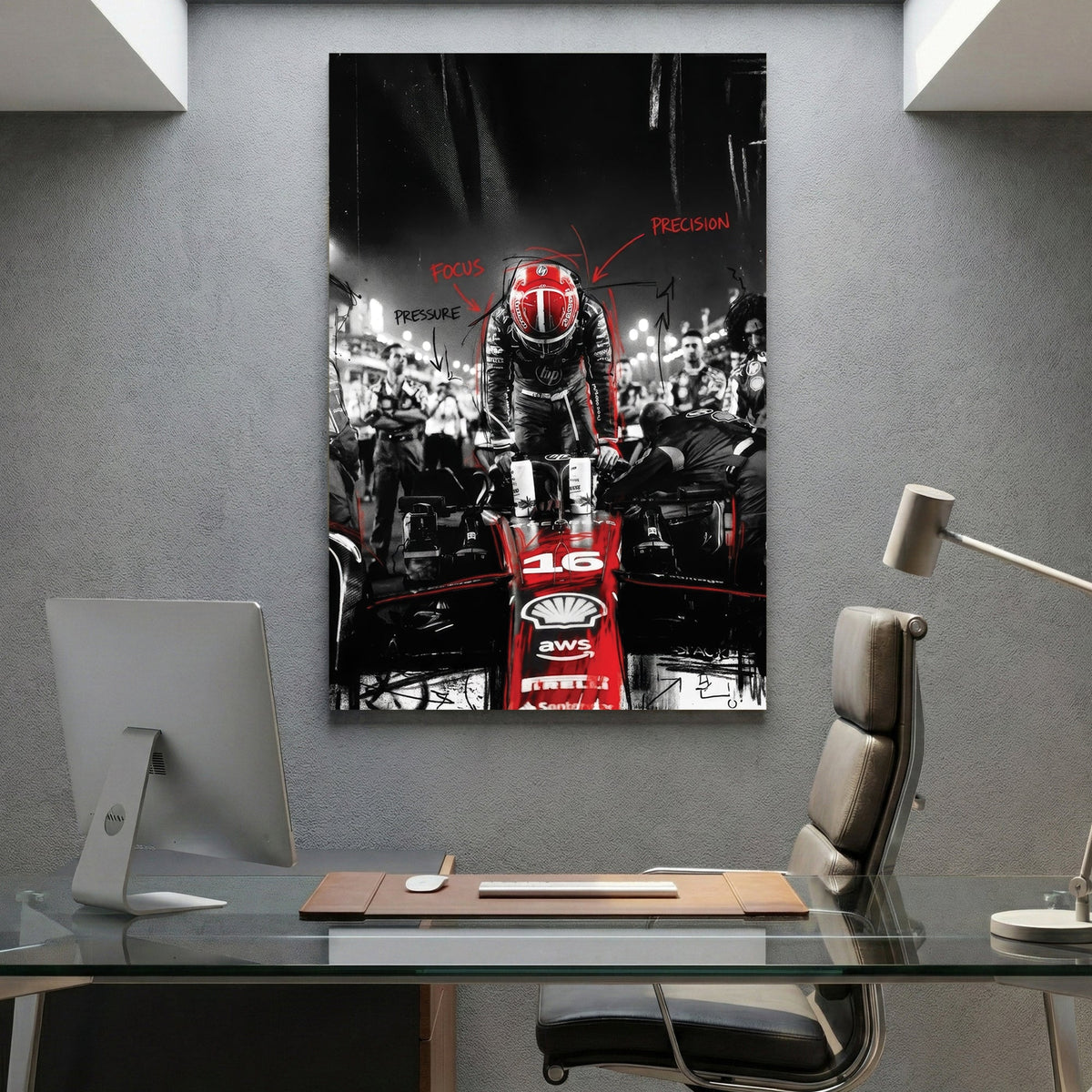 Charles Leclerc F1 driver portrait racing wall art print bold