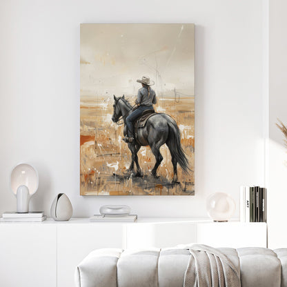 Cowboy on horse western landscape sketch rustic wall art