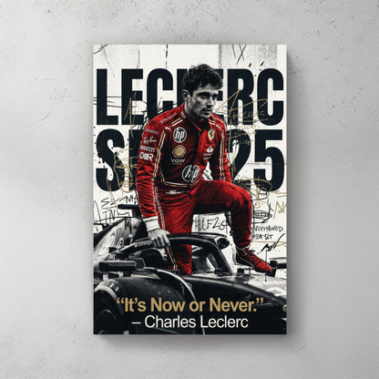 Charles Leclerc Ferrari F1 driver portrait red typography wall art