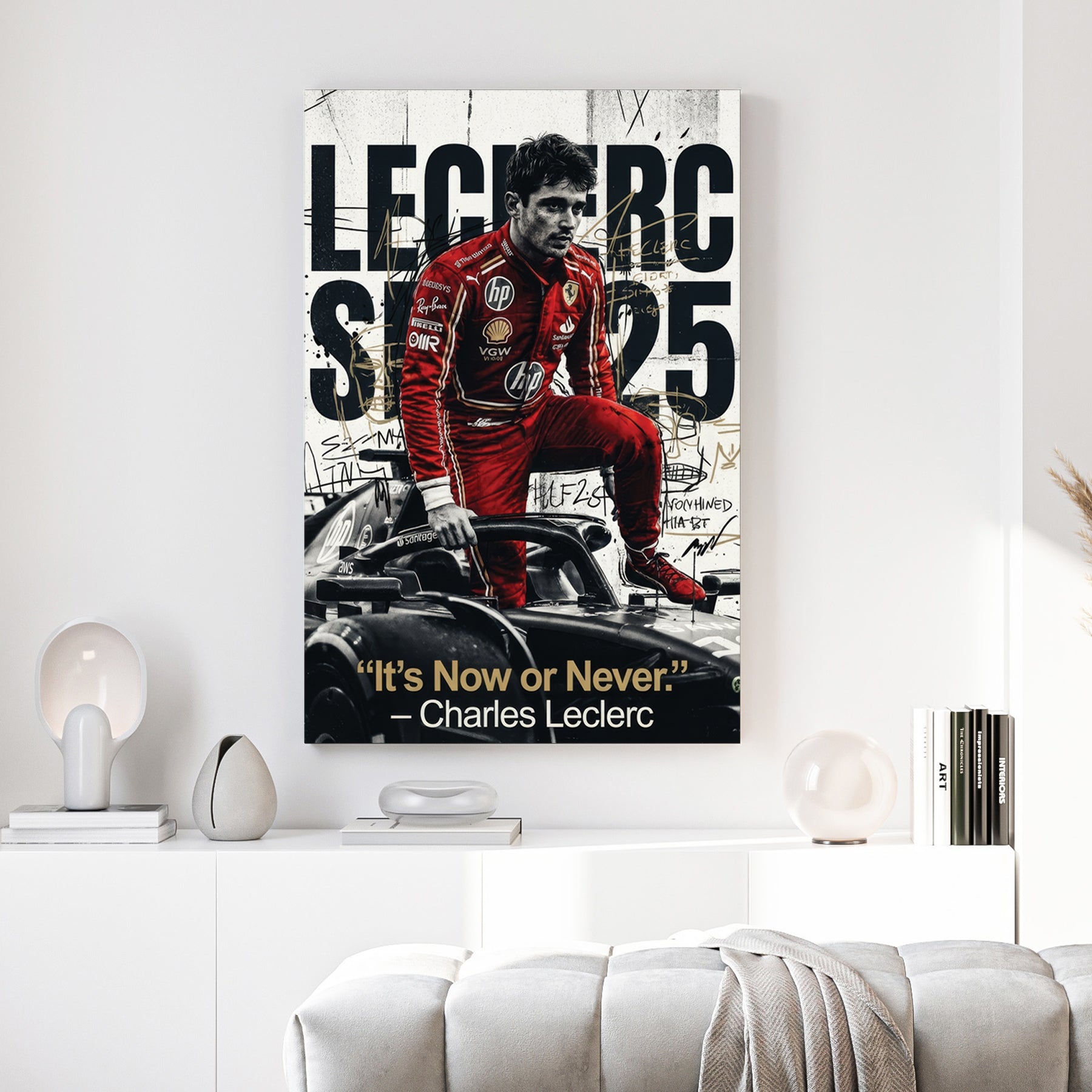 Charles Leclerc Ferrari F1 driver portrait red typography wall art