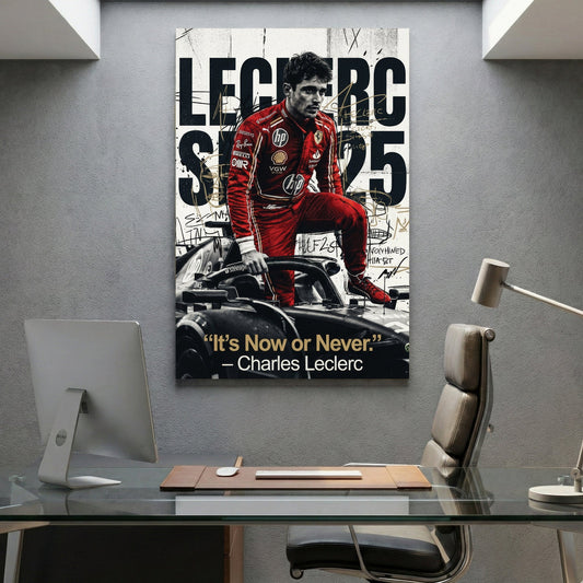 Charles Leclerc Ferrari F1 driver portrait red typography wall art
