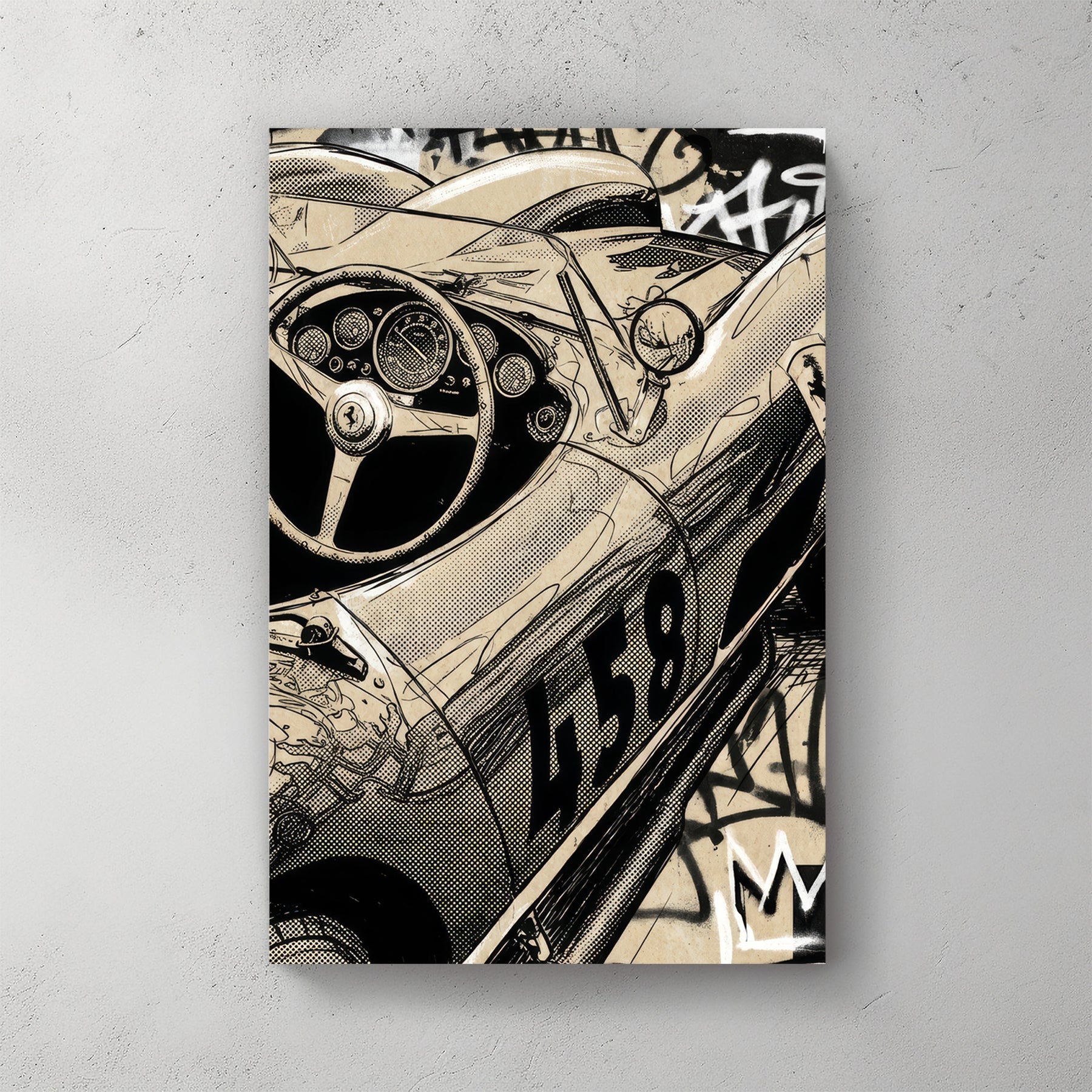 Vintage Ferrari sketch retro graffiti automotive wall art print