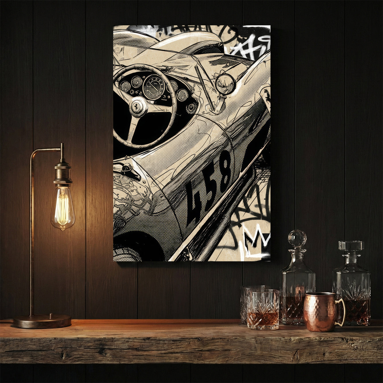 Vintage Ferrari sketch retro graffiti automotive wall art print