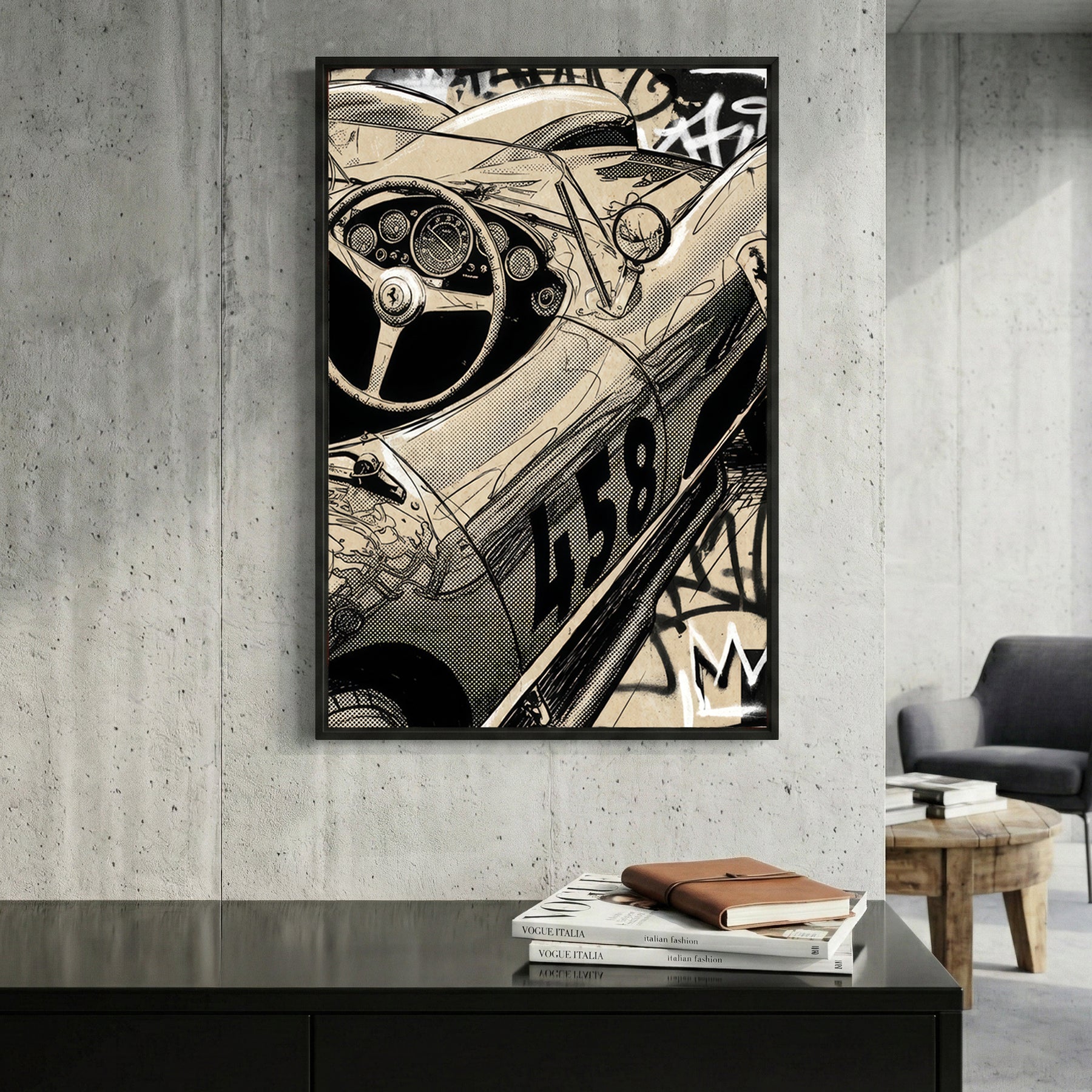 Vintage Ferrari sketch retro graffiti automotive wall art print