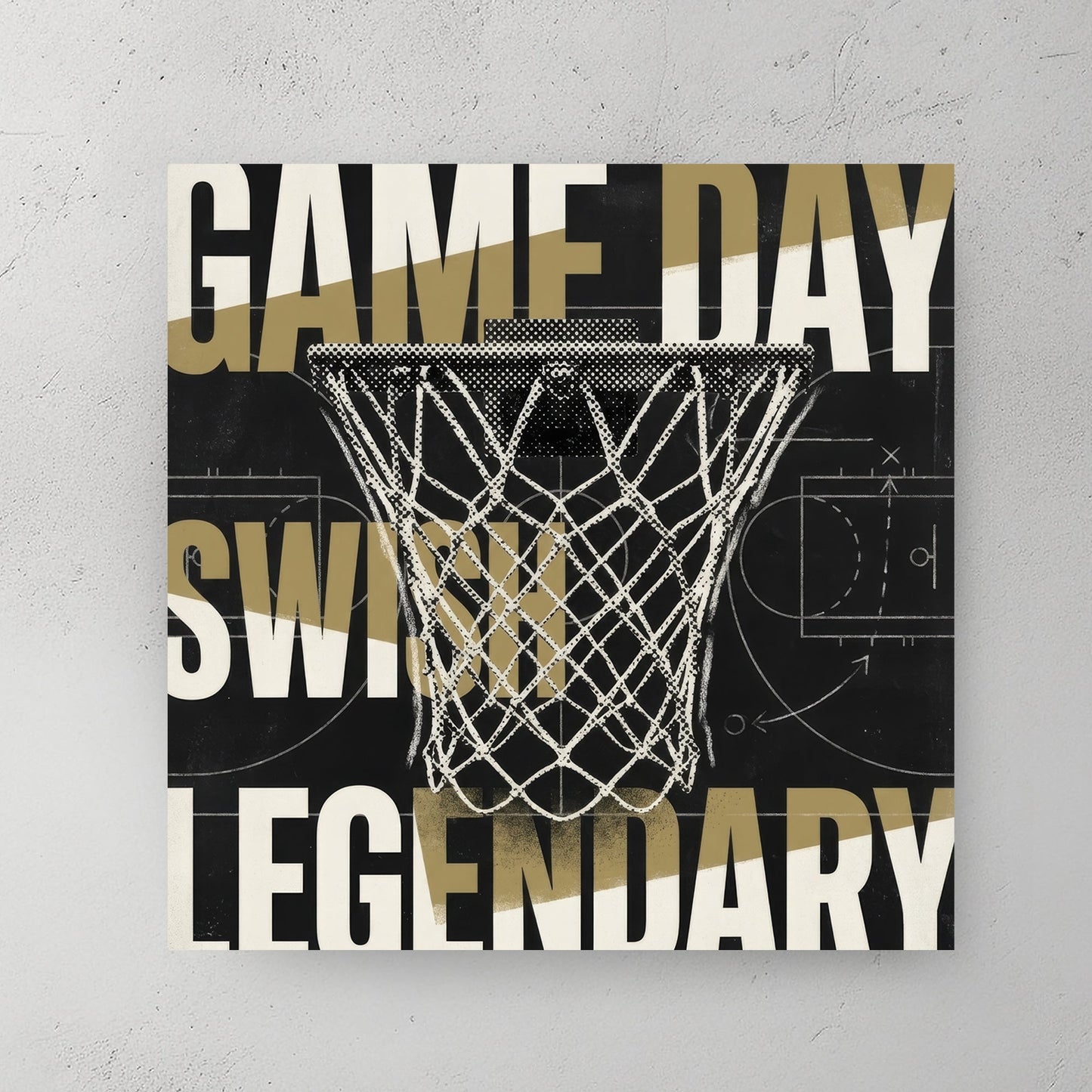 Basketball hoop game day legendary motivational typography wall art