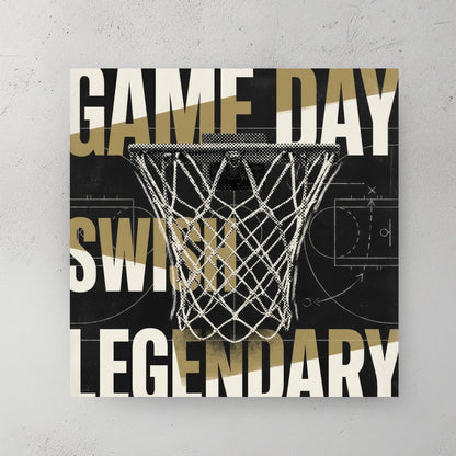 Basketball hoop game day legendary motivational typography wall art