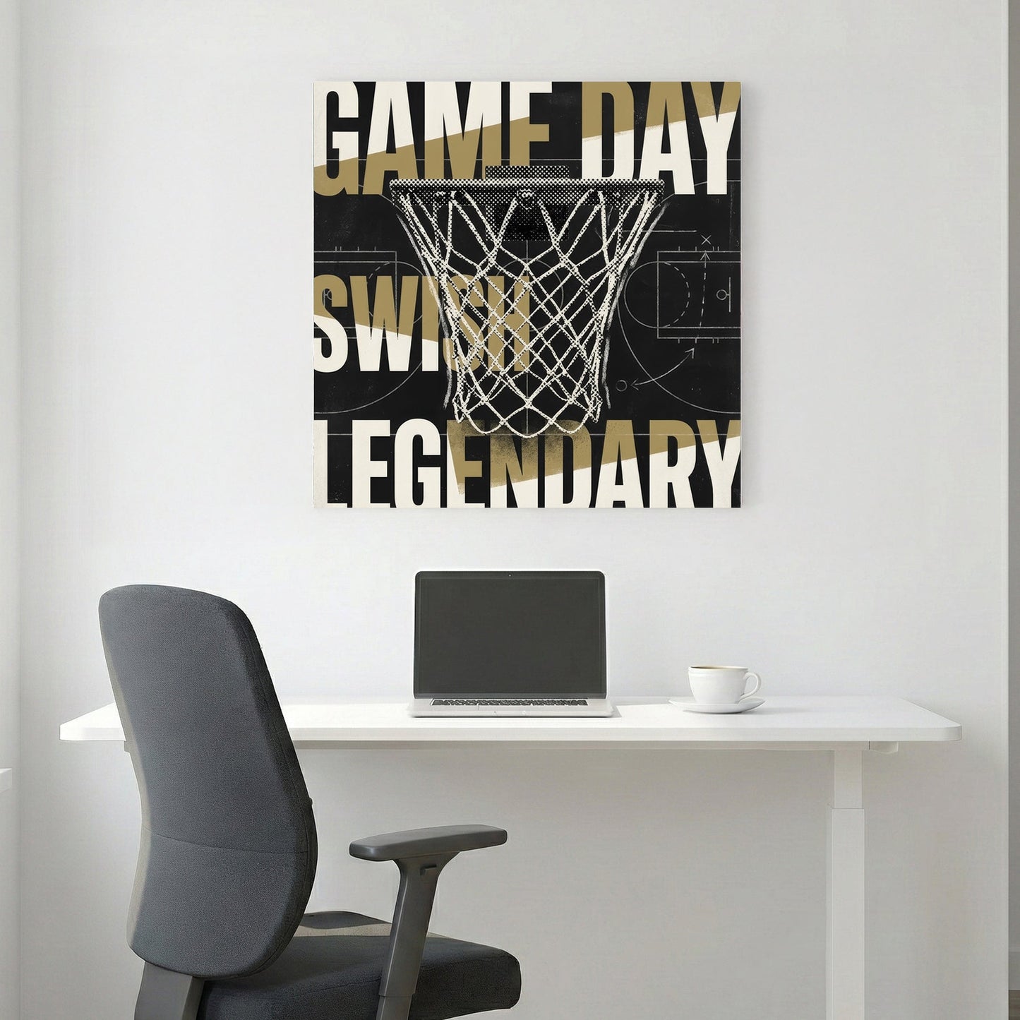 Basketball hoop game day legendary motivational typography wall art