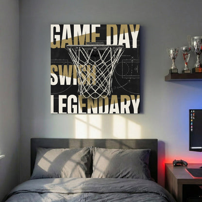 Basketball hoop game day legendary motivational typography wall art