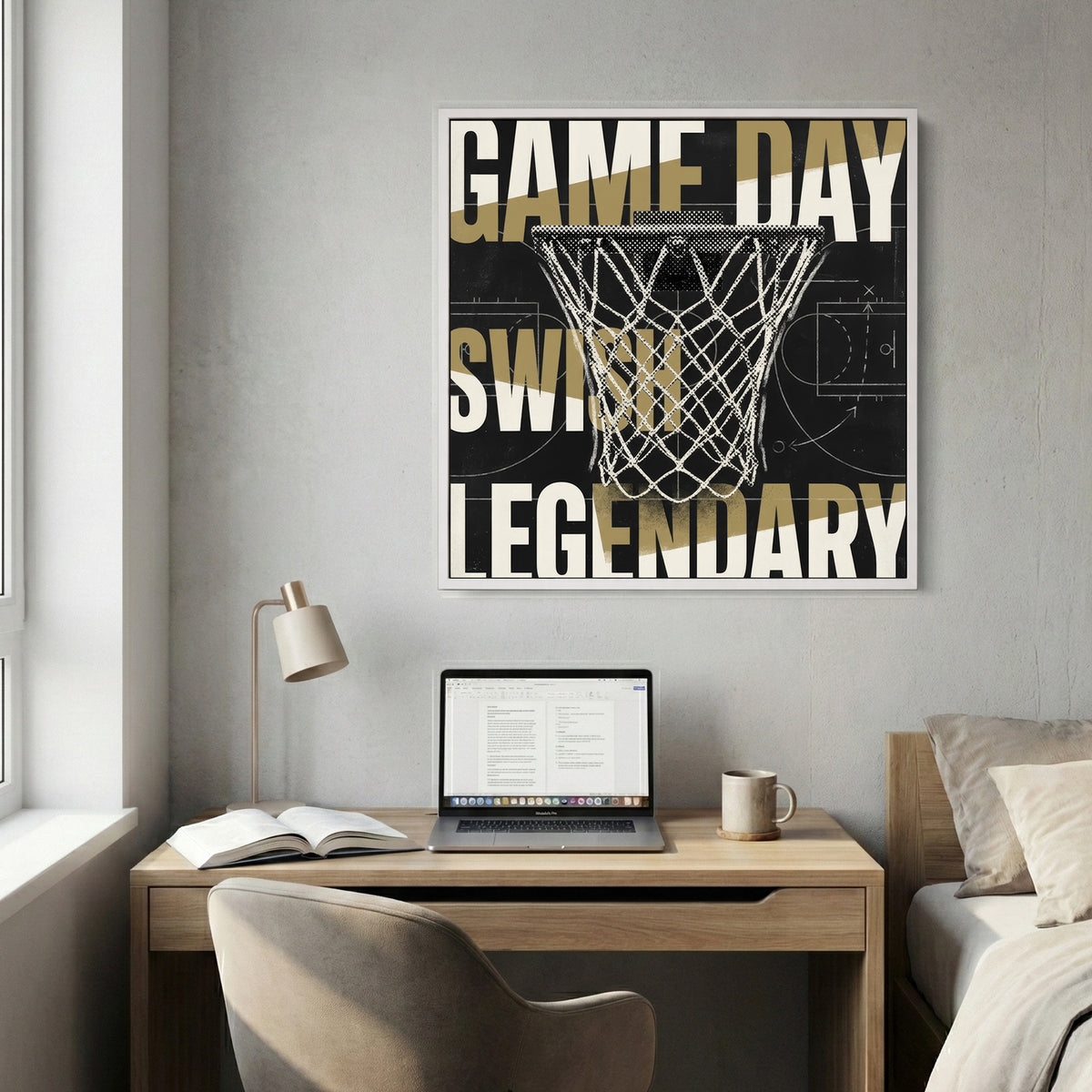 Basketball hoop game day legendary motivational typography wall art