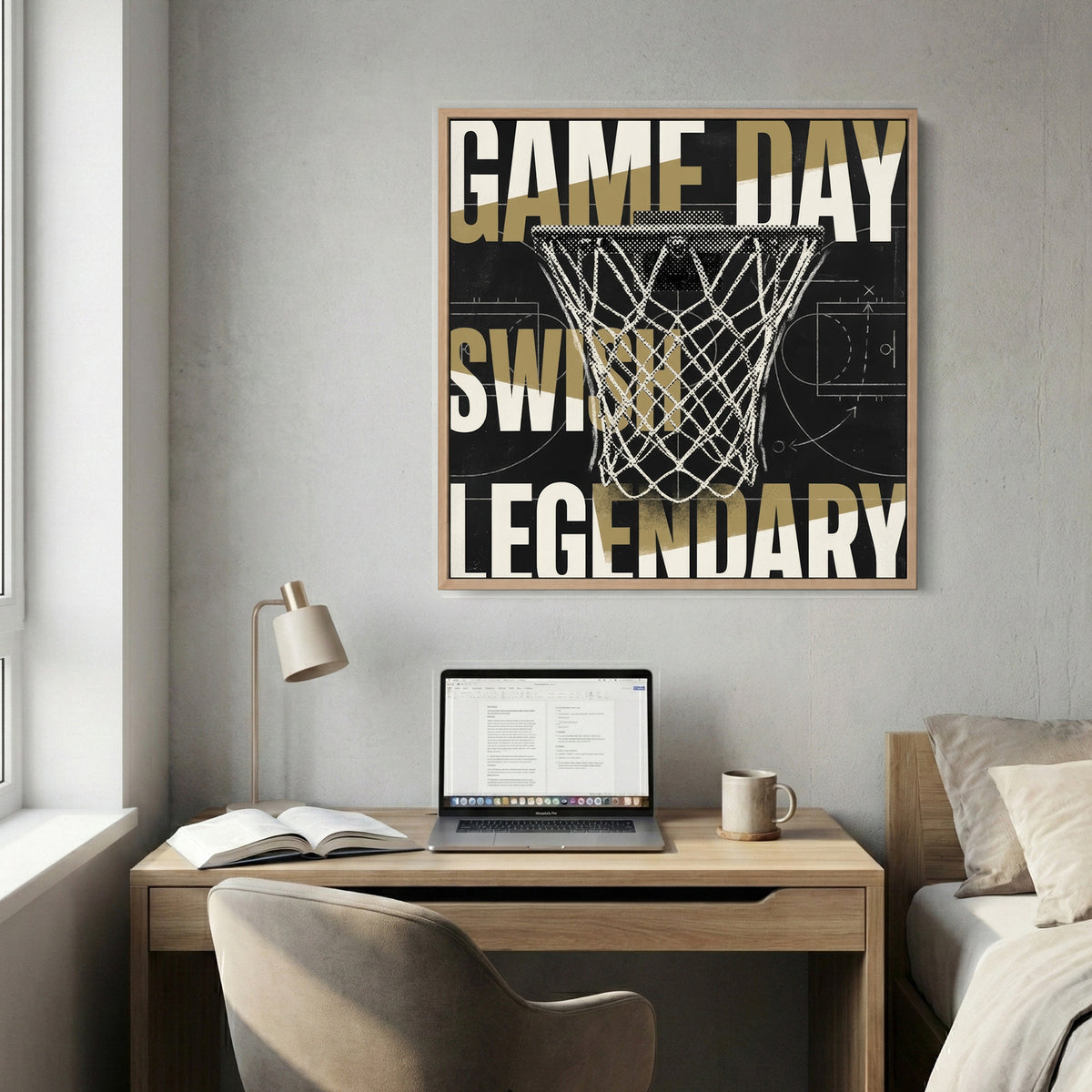 Basketball hoop game day legendary motivational typography wall art