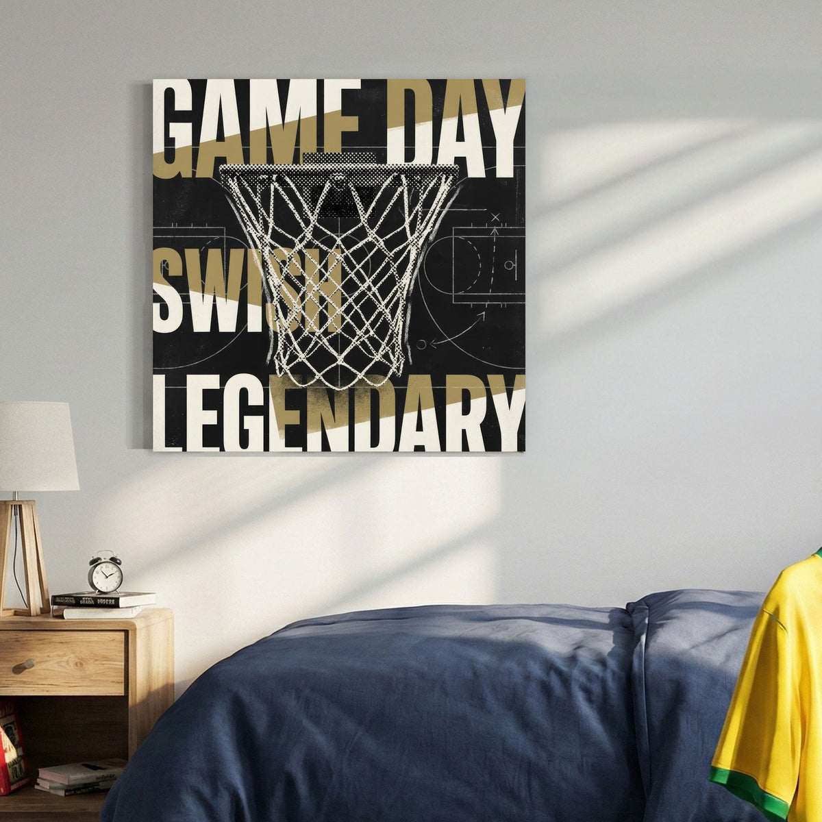 Basketball hoop game day legendary motivational typography wall art