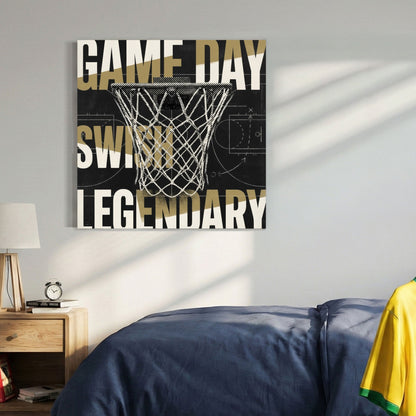 Basketball hoop game day legendary motivational typography wall art