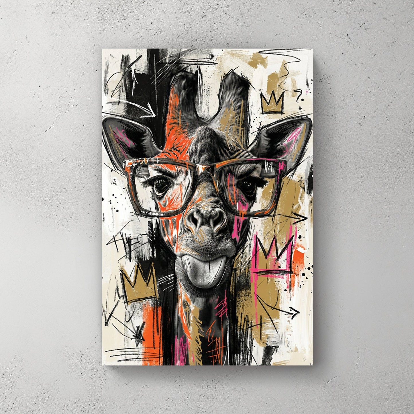 Giraffe hipster glasses pop art colourful playful wall art