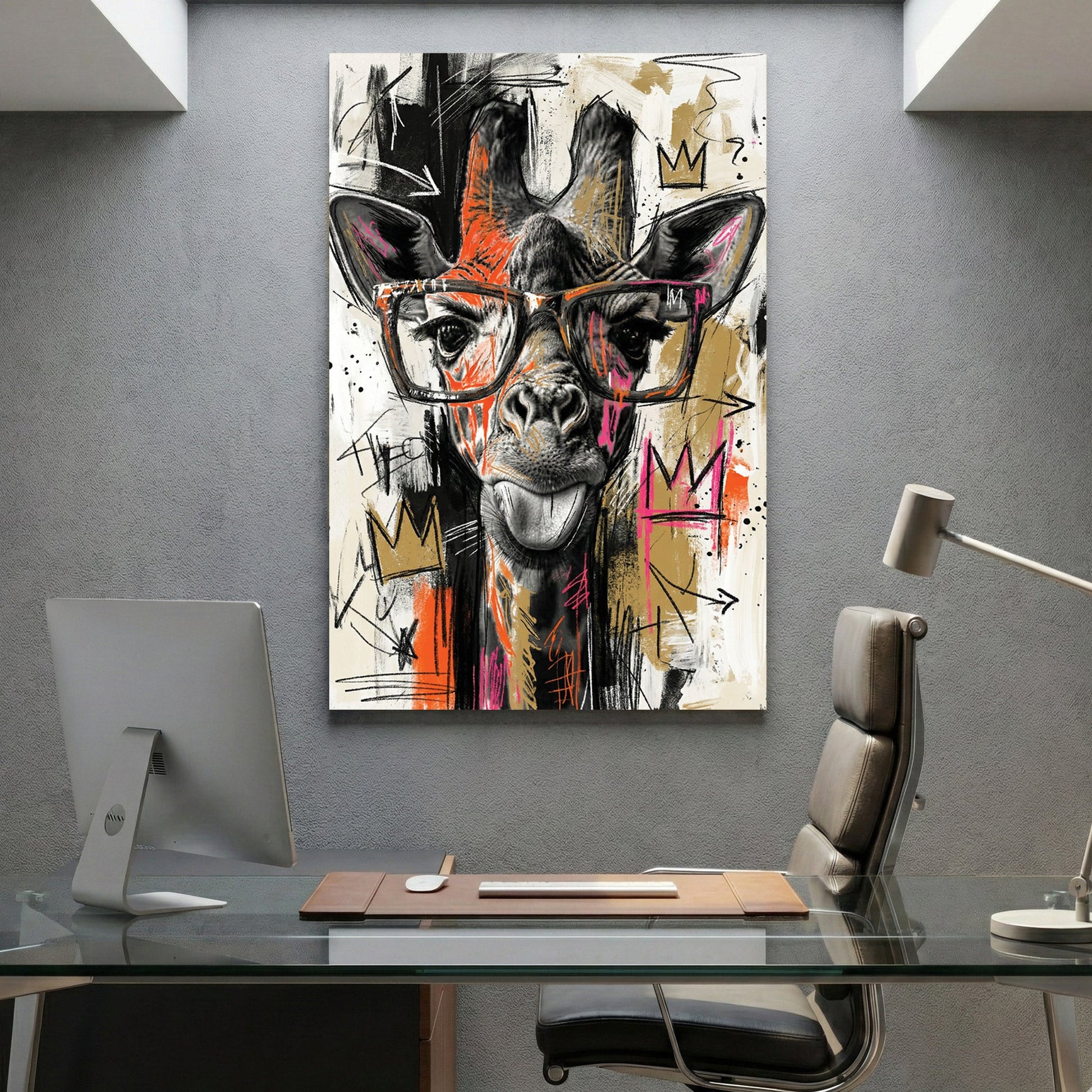 Giraffe hipster glasses pop art colourful playful wall art