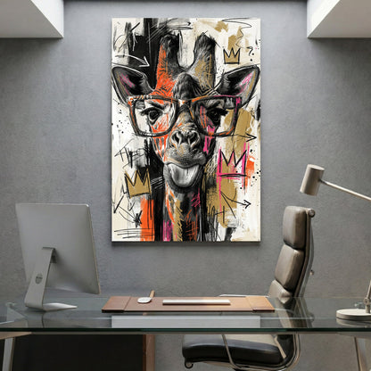 Giraffe hipster glasses pop art colourful playful wall art