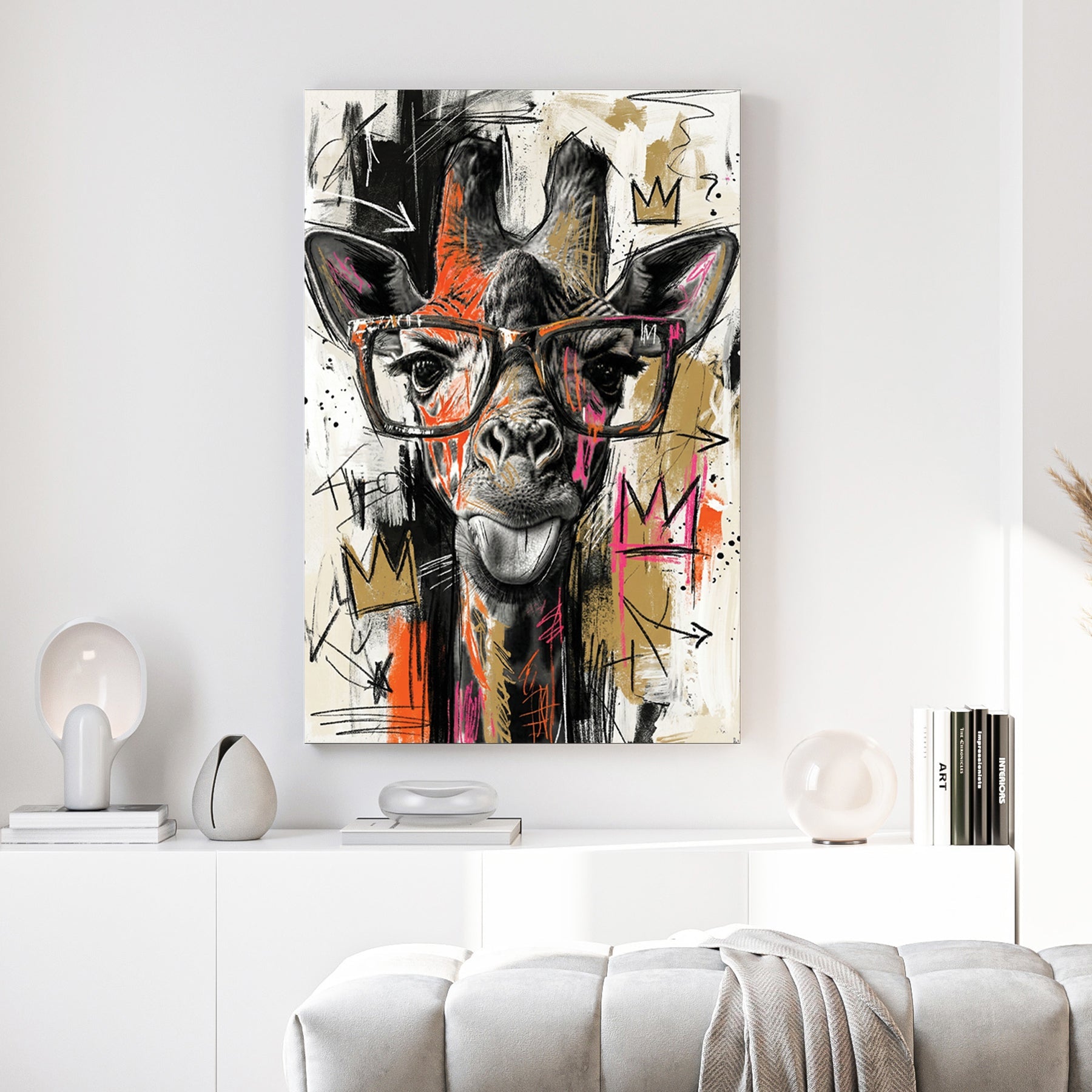 Giraffe hipster glasses pop art colourful playful wall art