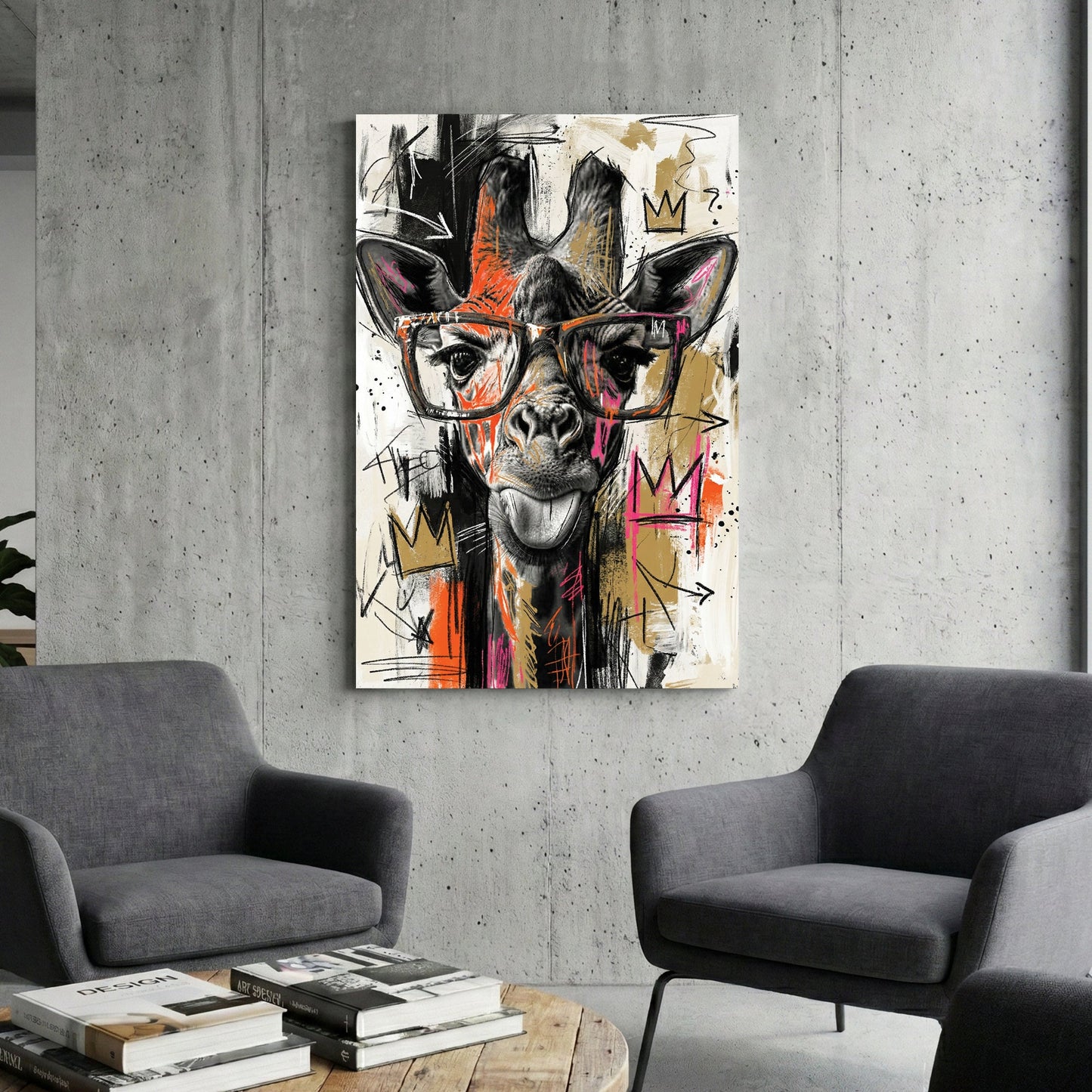 Giraffe hipster glasses pop art colourful playful wall art