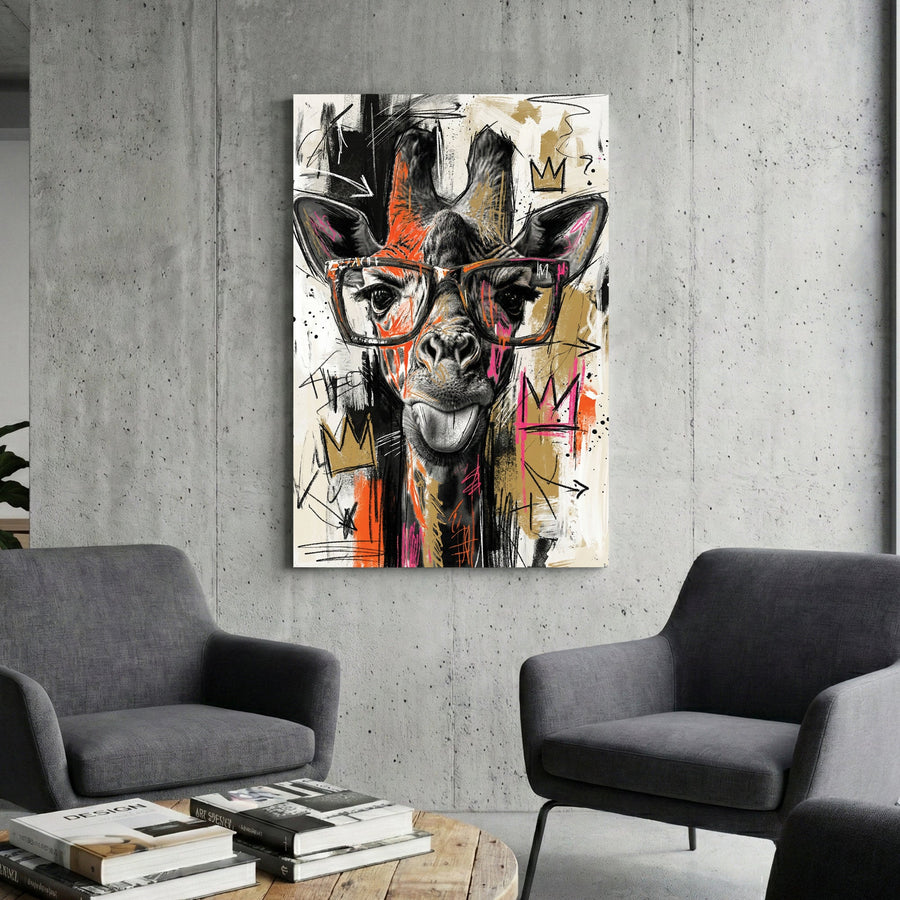 Giraffe hipster glasses pop art colourful playful wall art