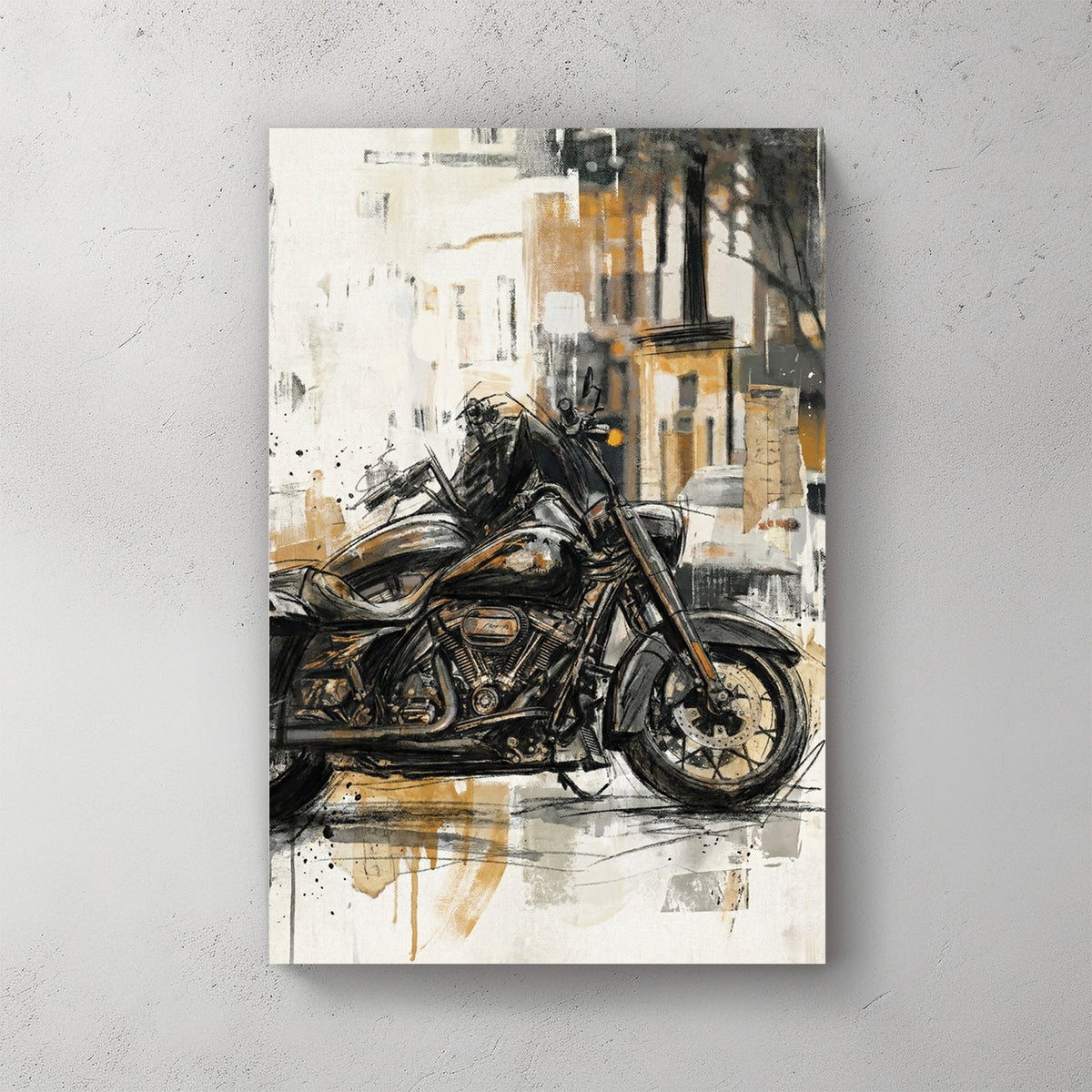 Harley Davidson motorcycle sketch gold cream urban wall art