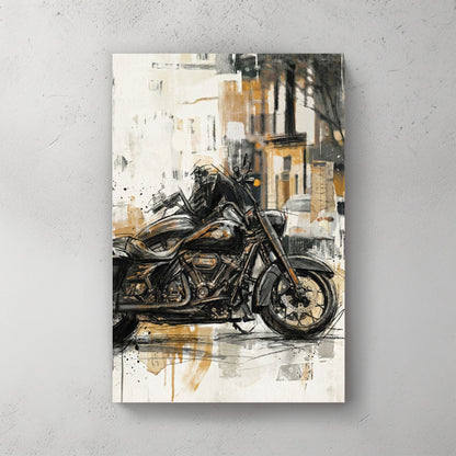 Harley Davidson motorcycle sketch gold cream urban wall art