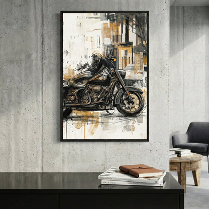 Harley Davidson motorcycle sketch gold cream urban wall art