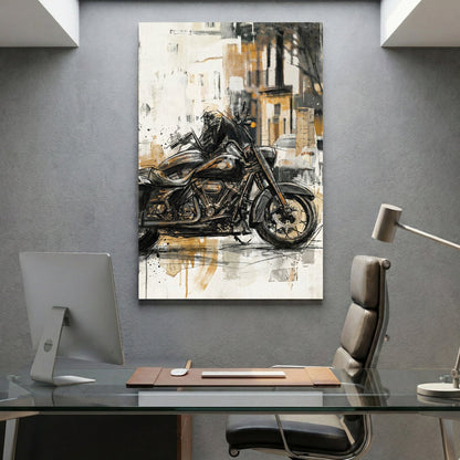 Harley Davidson motorcycle sketch gold cream urban wall art