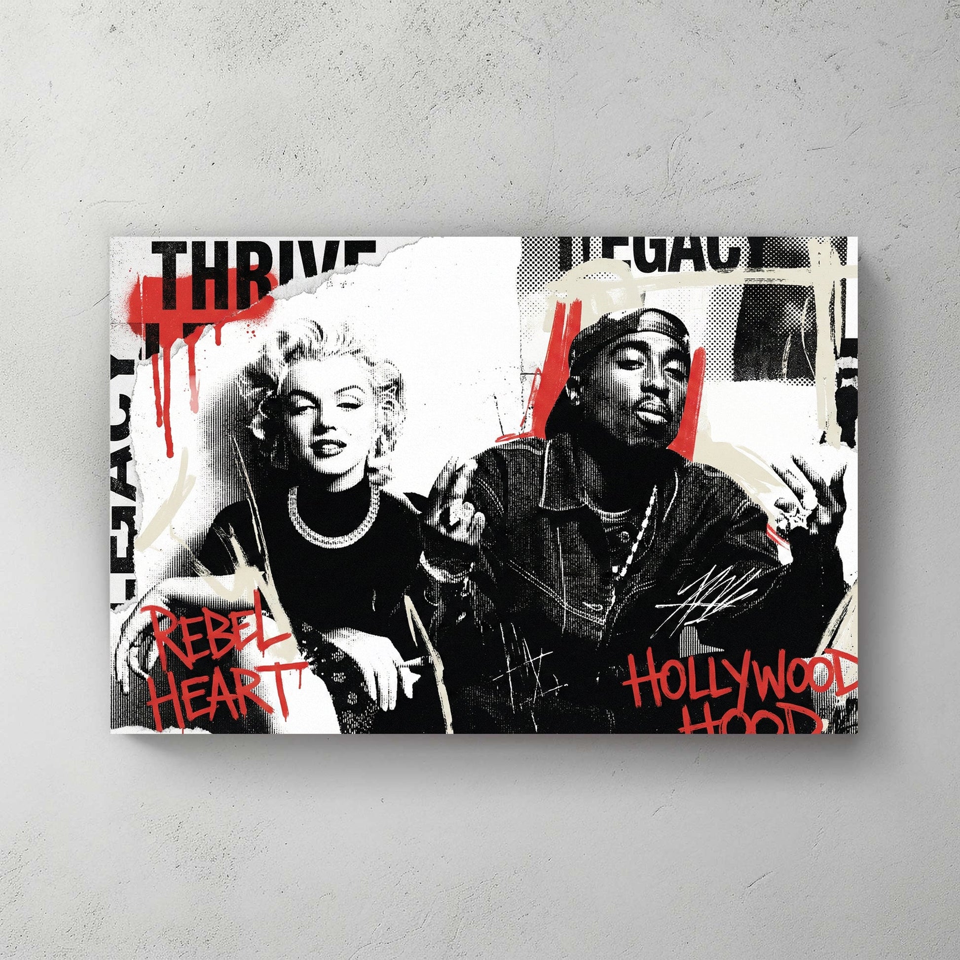 Marilyn Monroe Tupac pop culture street art red overlay wall art