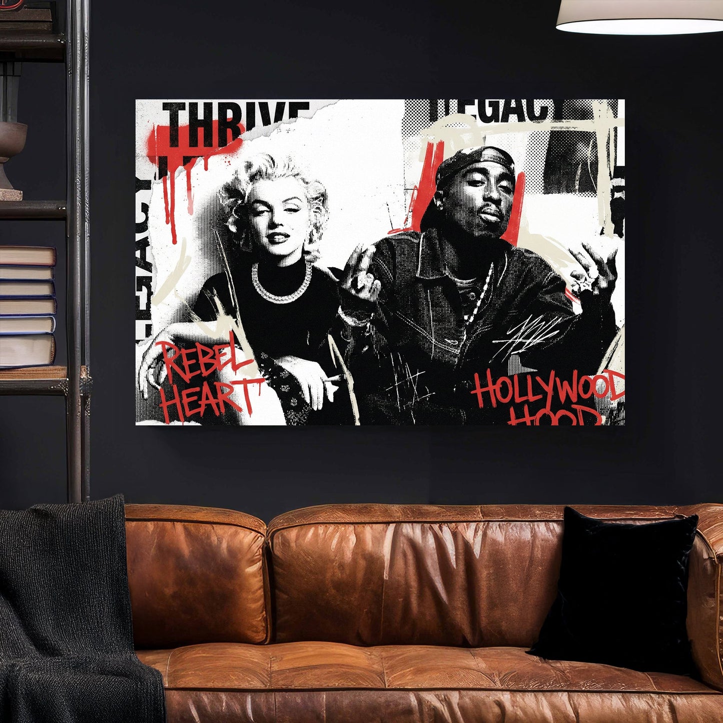 Marilyn Monroe Tupac pop culture street art red overlay wall art