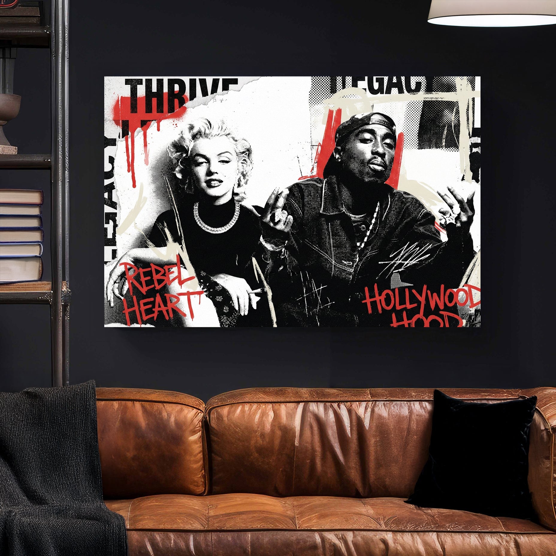 Marilyn Monroe Tupac pop culture street art red overlay wall art