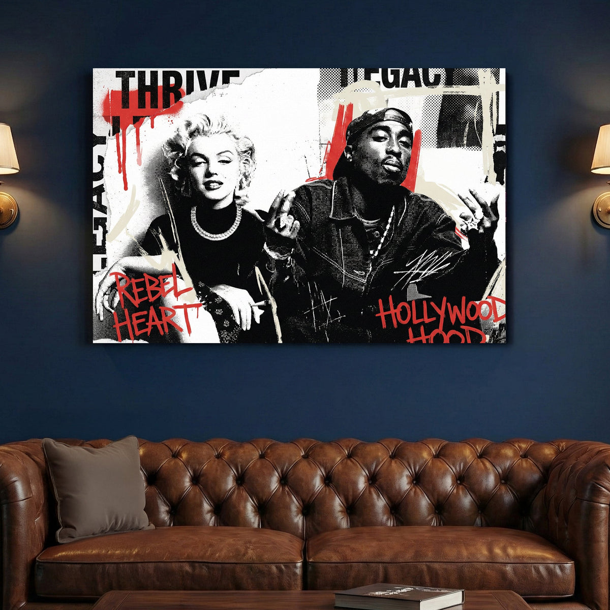 Marilyn Monroe Tupac pop culture street art red overlay wall art