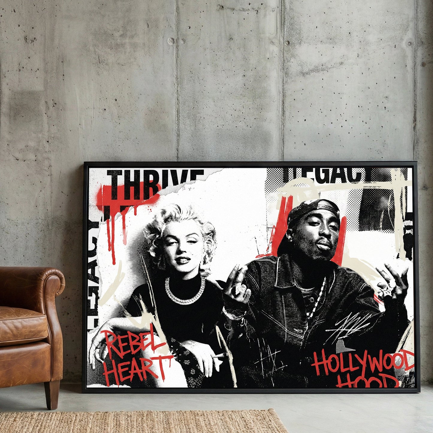Marilyn Monroe Tupac pop culture street art red overlay wall art