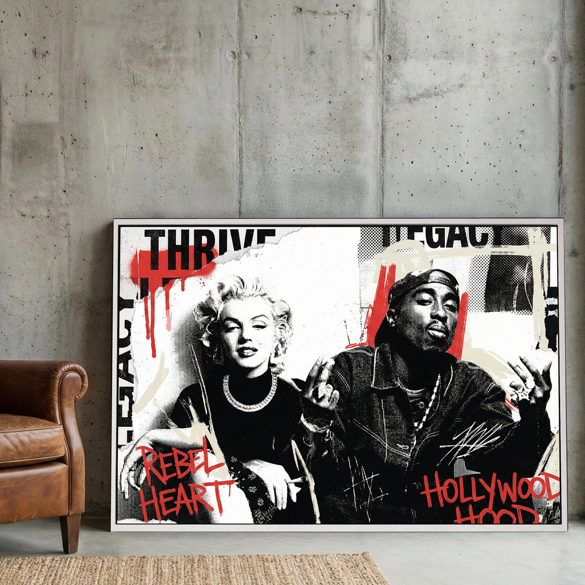 Marilyn Monroe Tupac pop culture street art red overlay wall art