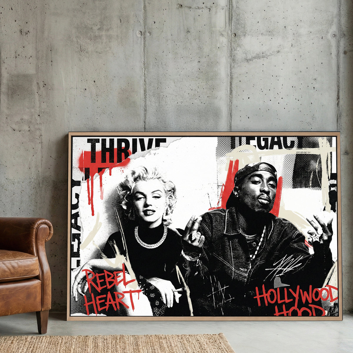 Marilyn Monroe Tupac pop culture street art red overlay wall art