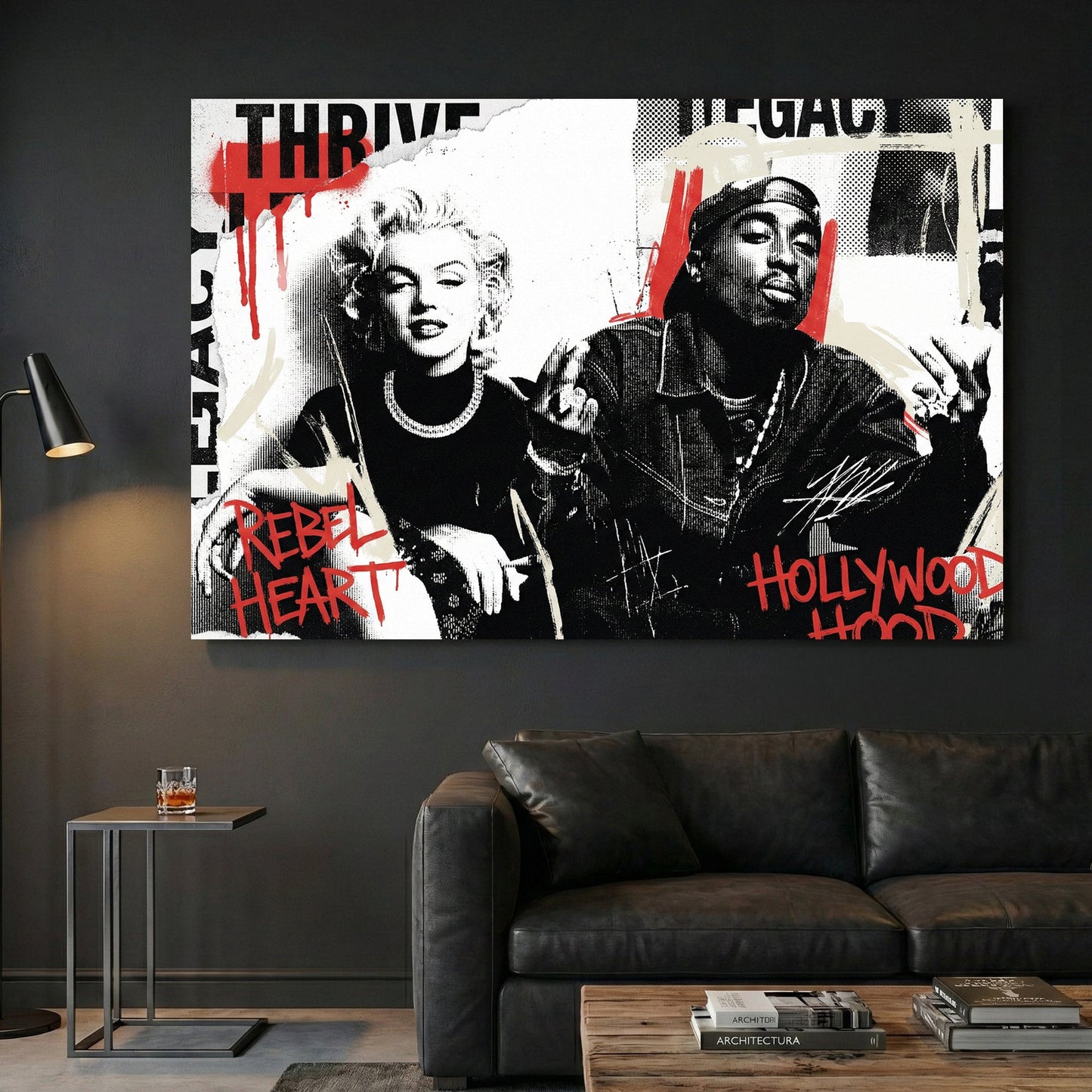 Marilyn Monroe Tupac pop culture street art red overlay wall art