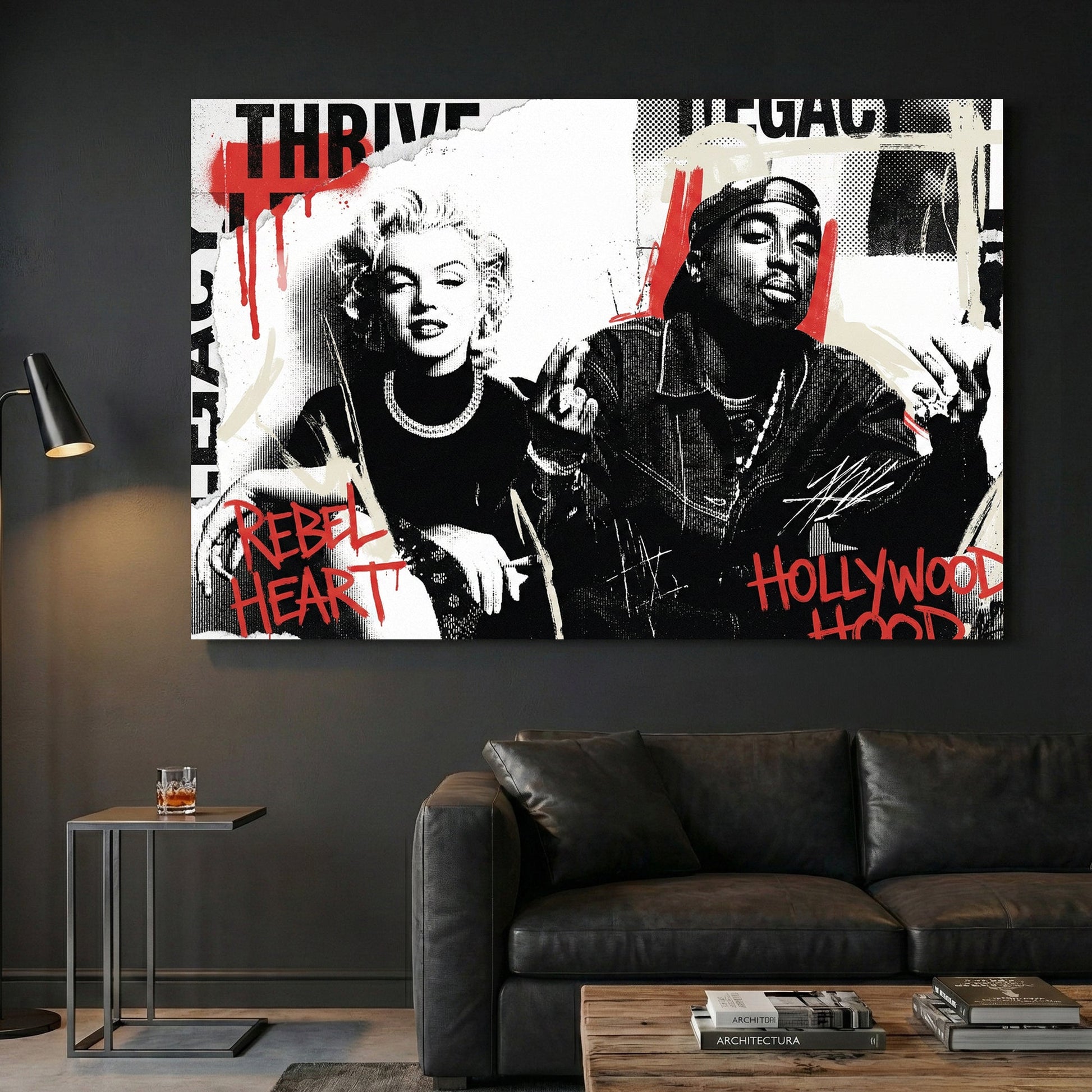 Marilyn Monroe Tupac pop culture street art red overlay wall art