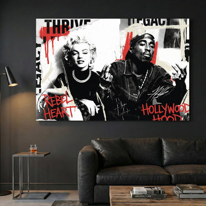 Marilyn Monroe Tupac pop culture street art red overlay wall art