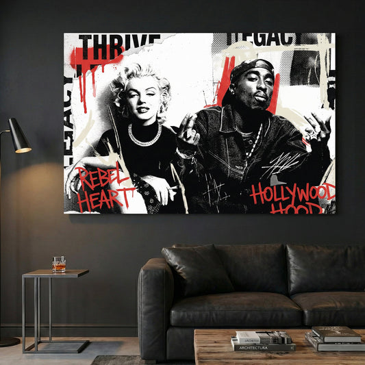 Marilyn Monroe Tupac pop culture street art red overlay wall art