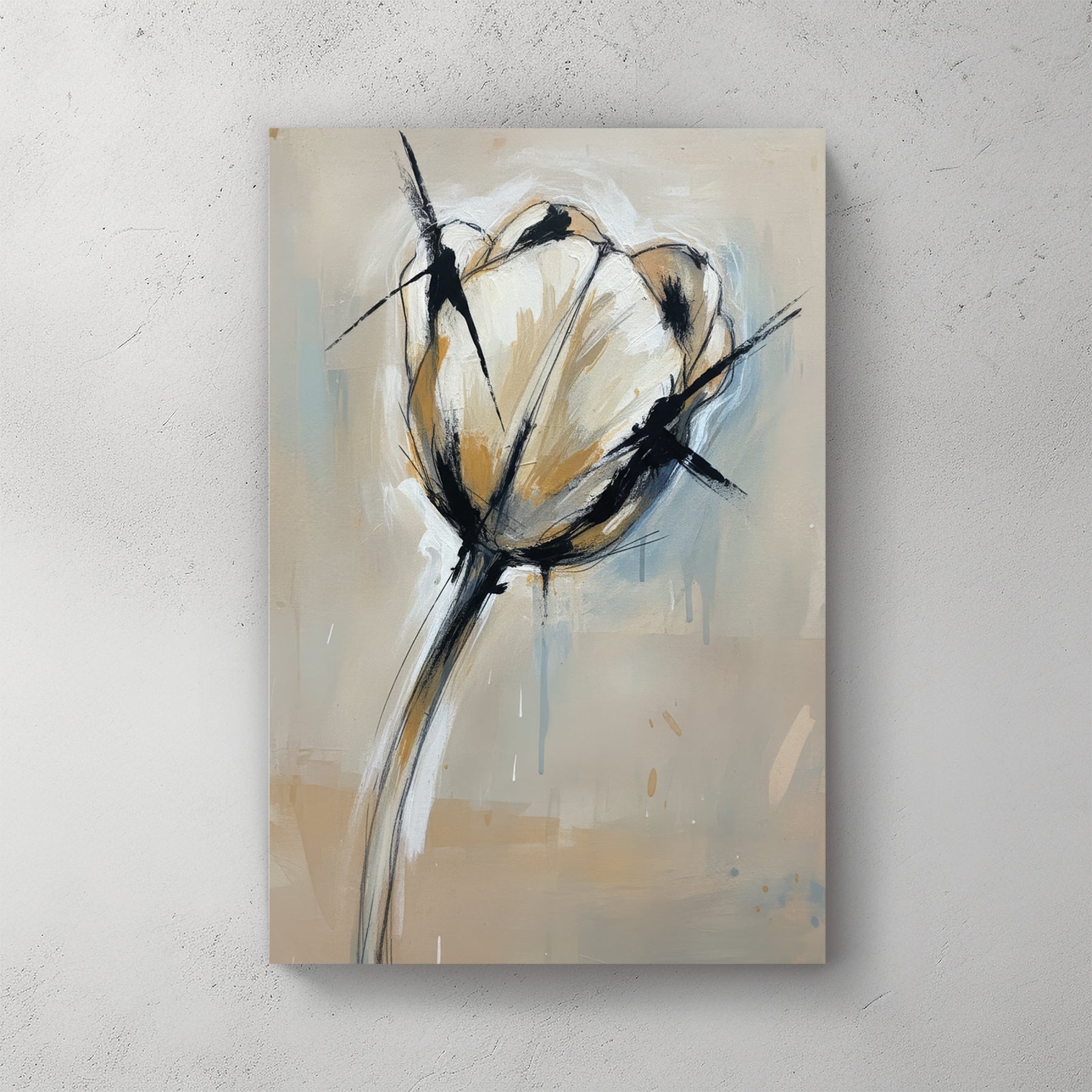 Minimalist tulip flower watercolour ink line work botanical wall art